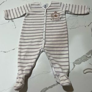 2 pc Lot Petit Bateau 6 Months One Piece Pajamas 1 Pink, 1 White with Stripes